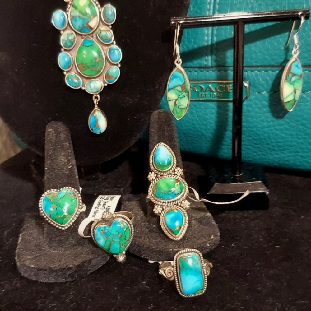 Kingman Peacock Dalia Heart Ring with Star Shots Sterling Silver Size 8 - Picture 8 of 8